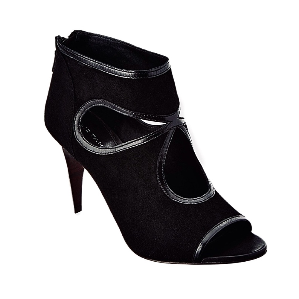 Elie Tahari Black Calfskin Leather Cutout Peep Toe Booties Size 40/9.5
